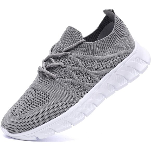 Womens Running Shoes Walking Tennis Sneakers Slip on Gym Workout Gray Mesh - Picture 1 of 6